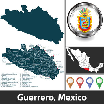 Map of Guerrero, Mexico