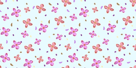 Seamless floral pattern with cute flowers. For textile, wrapping paper, packaging. Vector pattern.