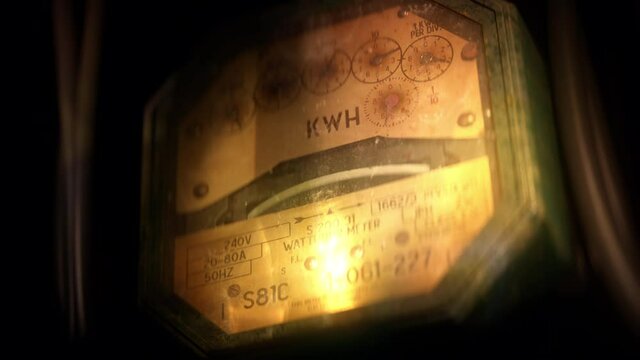 Vintage analog electric meter showing high energy consumption, utility bills