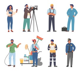 Fototapeta na wymiar People of different occupations and professions, workers in uniform, cartoon character set, flat vector illustration.