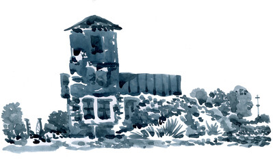Illustration of an ancient ruined building.