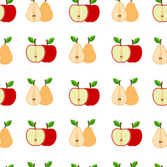 beautiful seamless pattern with bright apples and pears