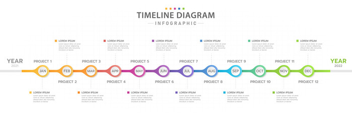 Fototapeta na wymiar Infographic template for business. 12 Months modern Timeline diagram calendar, presentation vector infographic.