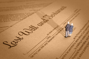 Last will and testament / legacy, inheritance or death tax concept : Miniature elder / old couple...