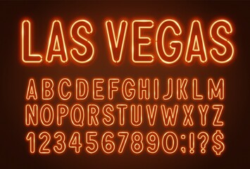 Orange neon light font on a dark background. © TanyaFox