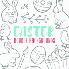Easter Doodle Banner Icon. Holidays Vector Illustration Hand Drawn Art. Line Symbols Sketch Background.