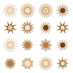 Magic concept, vintage sun with face, gold and black, engraving stylized. Illustration for astrology, boho design, pagan symbols for divination.