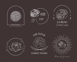 Hand-drawn linear peony logo collection © reksitawardani