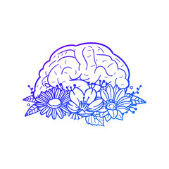 Human Brain Rose Flower with Vintage Intelligence Design. Mastermind Floral frame ornament vector style. Decoration Design Wreat illustration.