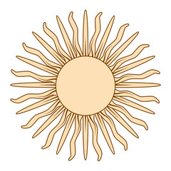 Magic concept, vintage sun with face, gold and black, engraving stylized. Illustration for astrology, boho design, pagan symbols for divination.