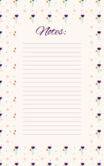 To-do list, set goals, task organizer, shopping list, notes. Bells, stars, flowers on a light background. Time management