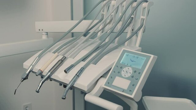 Dental instruments in the clinic are prepared for a new patient