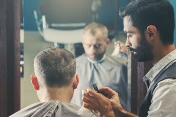 Barbershop salon hairdresser beard barber,  razor style.