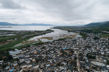 Aerial Photography of Rural Villages by the Erhai Lake in Dali, Yunnan Province
