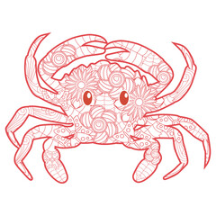 Hand drawn zentangle crab for coloring book for adult, tattoo, shirt design, logo and so on