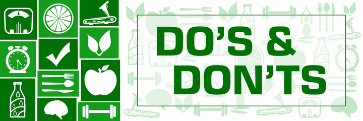 Obraz premium Dos And Donts Green Health Symbols Grid Left Box Text 