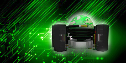 3d illustration Data center server connected optical cable
