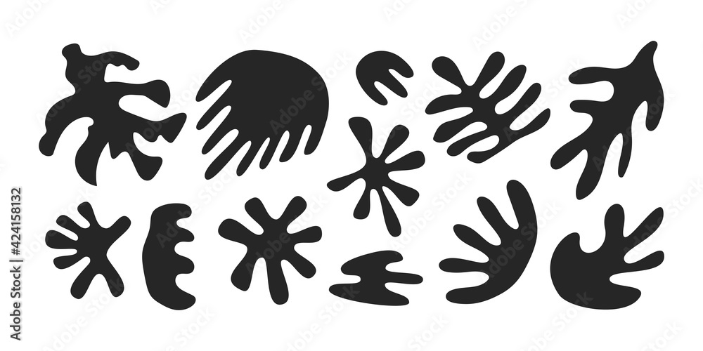 Poster abstract set black various shapes on white background. mid century abstract design. modern vector il
