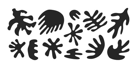Abstract set black various shapes on white background. Mid century abstract design. Modern vector illustration