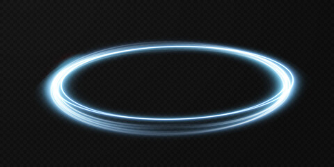 Abstract vector light lines swirling in a spiral. Light simulation of line movement. Light trail from the ring. Illuminated podium for promotional products.