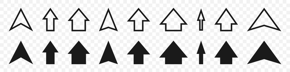 Arrows vector icons. Cursor symbols. Set of Mouse Cursor Arrows. Click icons. Simple flat and line designs. Vector illustration