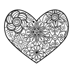 heart-shaped pattern for coloring book. in zentangle style.