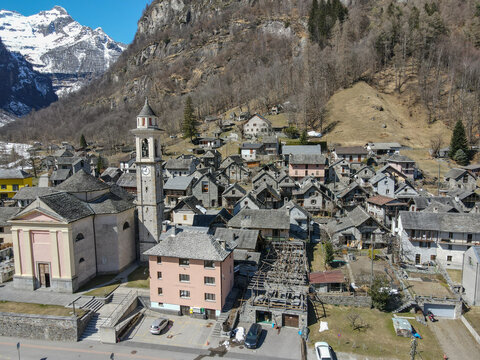 The village of Sonogno on Verzasca valley in Switzerland