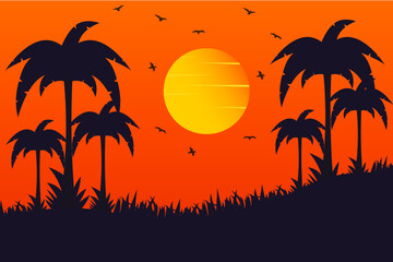 Sunset Background With Palm Trees