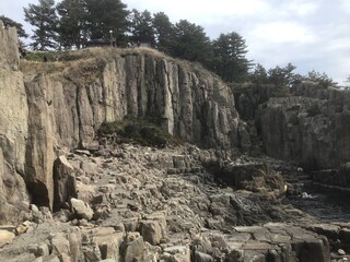 A one kilometer long stretch of rugged basalt cliffs called Tojinbo in Fukui