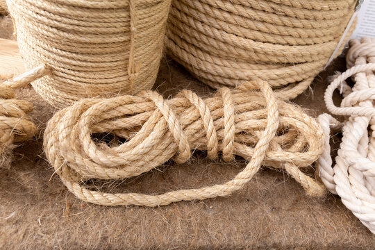 Close-up of a rope made of natural coarse sisal fiber