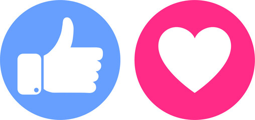 Thumbs up and hearts isolated on a white background. Social media concept. Vector illustration.