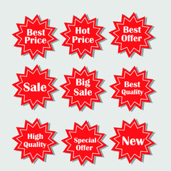 Price tag and best sale, template collection. Set of sale tags. Labels for design banners and postcards. Vector.