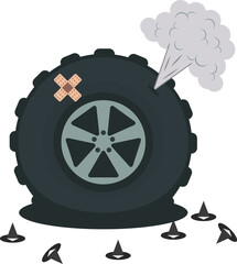 Wheel. A large wheel from a tractor or truck. Wheel puncture.