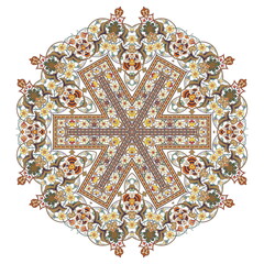 Multicolor ornament in arabesque or mandala style. Decorative element for design. Vector illustration. 