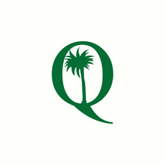 logo coconut tree with letter q vector design	