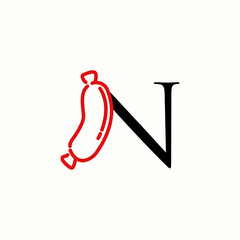 logo letter n with icon sausage a vector design	