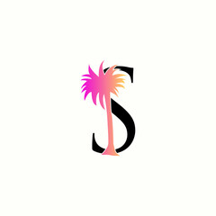 logo coconut tree with letter s vector design	
