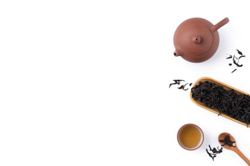 Top view design concept of fresh black tea and leaves in Taiwan.
