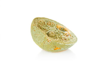 Rotten lemon close up isolated on white background