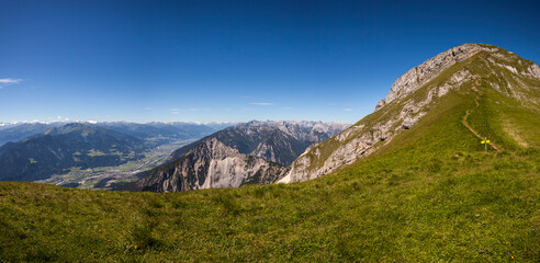 Panorama view Vorderes Sonnwendjoch mountain in Tyrol, Austria