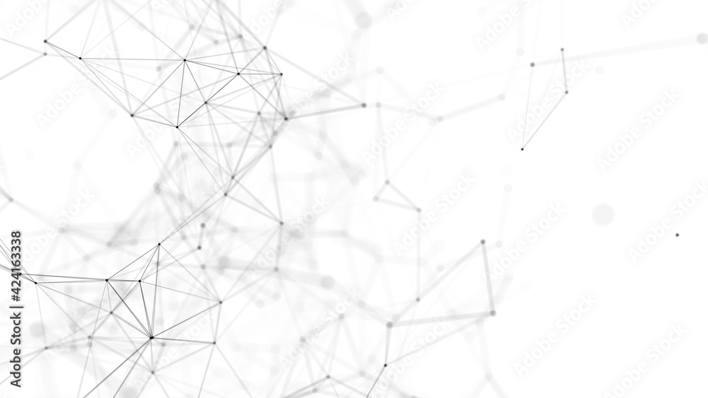 Poster abstract white background with moving dots and lines. network connection structure. futuristic illus