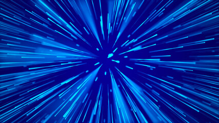 Futuristic illustration with explosion of data. Abstract background with glowing particles. Digital speed illustration. 3d rendering.