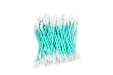 Heap of cotton swabs isolated on white background