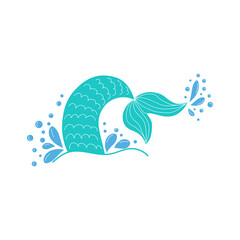 Hand drawn silhouette of mermaid's tail. illustration isolated on white background. Graphic tattoo.