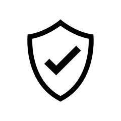 Shield check mark. Quality icon, protection logo isolated on white background