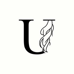 logo letter u with icon beauty hair vector design	