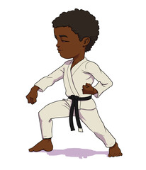 Dessin d'enfant qui fait du karaté, personnage karaté, kata