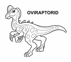 Vector illustration of cartoon dinosaur - Coloring book. Isolated cute outline oviraptorid on the white background.