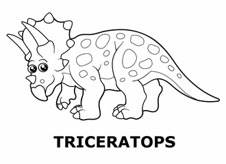 Vector illustration of cartoon dinosaur - Coloring book. Isolated cute outline triceratops on the white background.