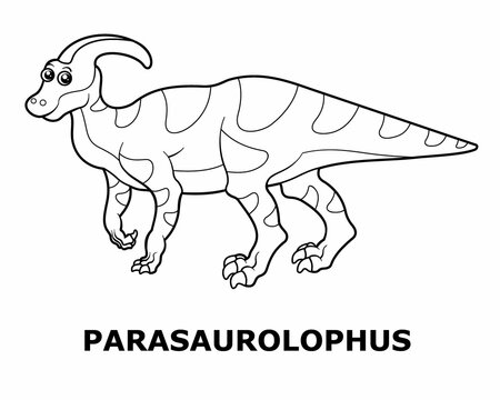 Vector illustration of cartoon dinosaur - Coloring book. Isolated cute outline parasaurolophus on the white background.